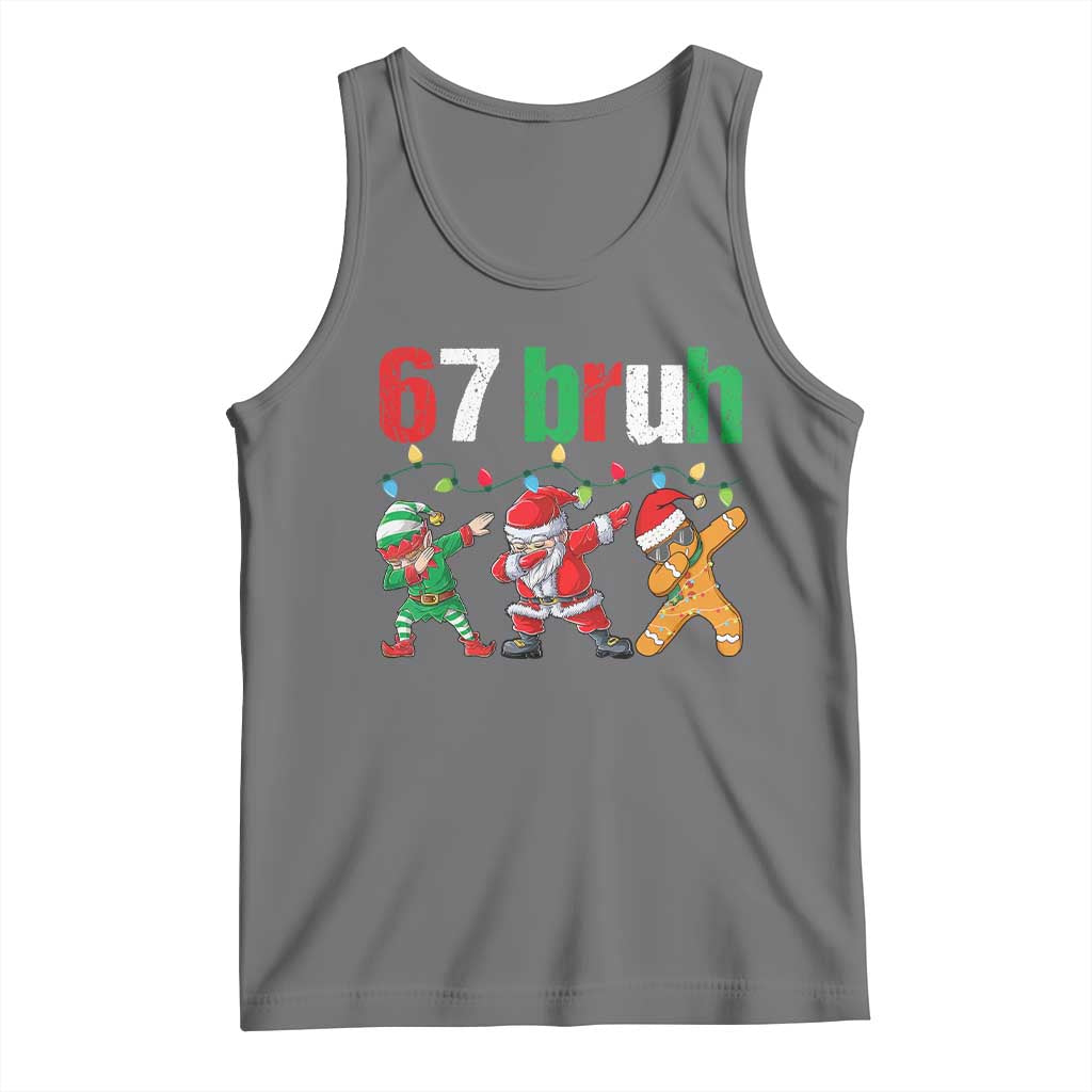 67 Christmas Tank Top Funny Six Seven Bruh Dabbing Santa Meme Pajamas TS10 Black Heather Print Your Wear