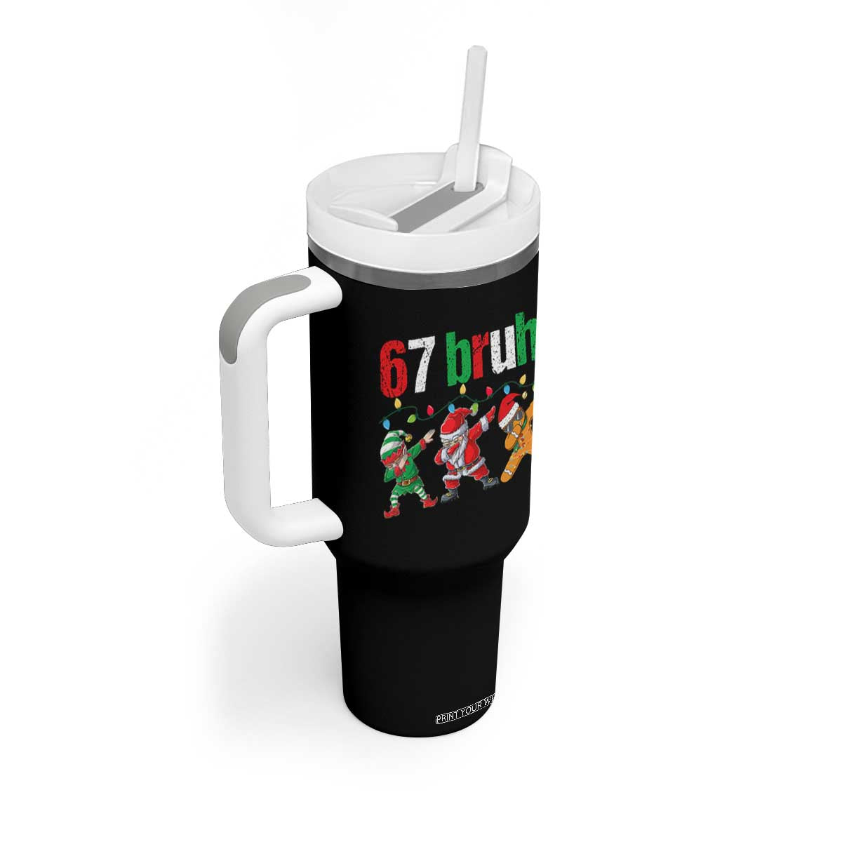 67 Christmas Tumbler With Handle Funny Six Seven Bruh Dabbing Santa Meme Pajamas TS10 Print Your Wear