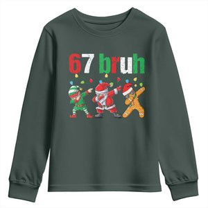 67 Christmas Youth Sweatshirt Funny Six Seven Bruh Dabbing Santa Meme Pajamas TS10 Dark Forest Green Print Your Wear