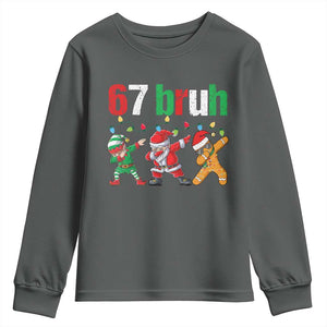 67 Christmas Youth Sweatshirt Funny Six Seven Bruh Dabbing Santa Meme Pajamas TS10 Dark Heather Print Your Wear