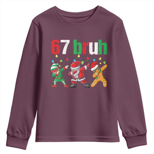67 Christmas Youth Sweatshirt Funny Six Seven Bruh Dabbing Santa Meme Pajamas TS10 Maroon Print Your Wear