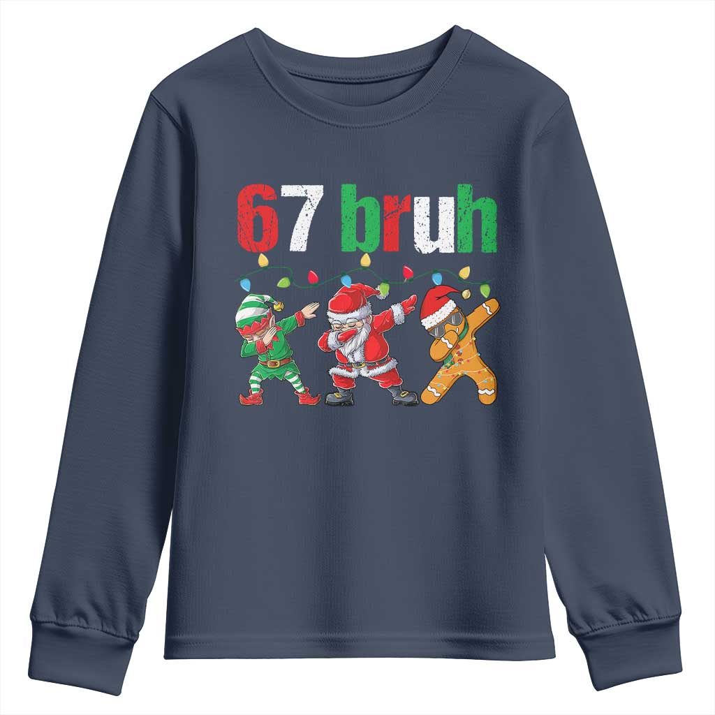 67 Christmas Youth Sweatshirt Funny Six Seven Bruh Dabbing Santa Meme Pajamas TS10 Navy Print Your Wear
