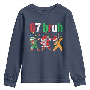 67 Christmas Youth Sweatshirt Funny Six Seven Bruh Dabbing Santa Meme Pajamas TS10 Navy Print Your Wear