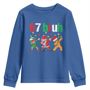 67 Christmas Youth Sweatshirt Funny Six Seven Bruh Dabbing Santa Meme Pajamas TS10 Royal Blue Print Your Wear