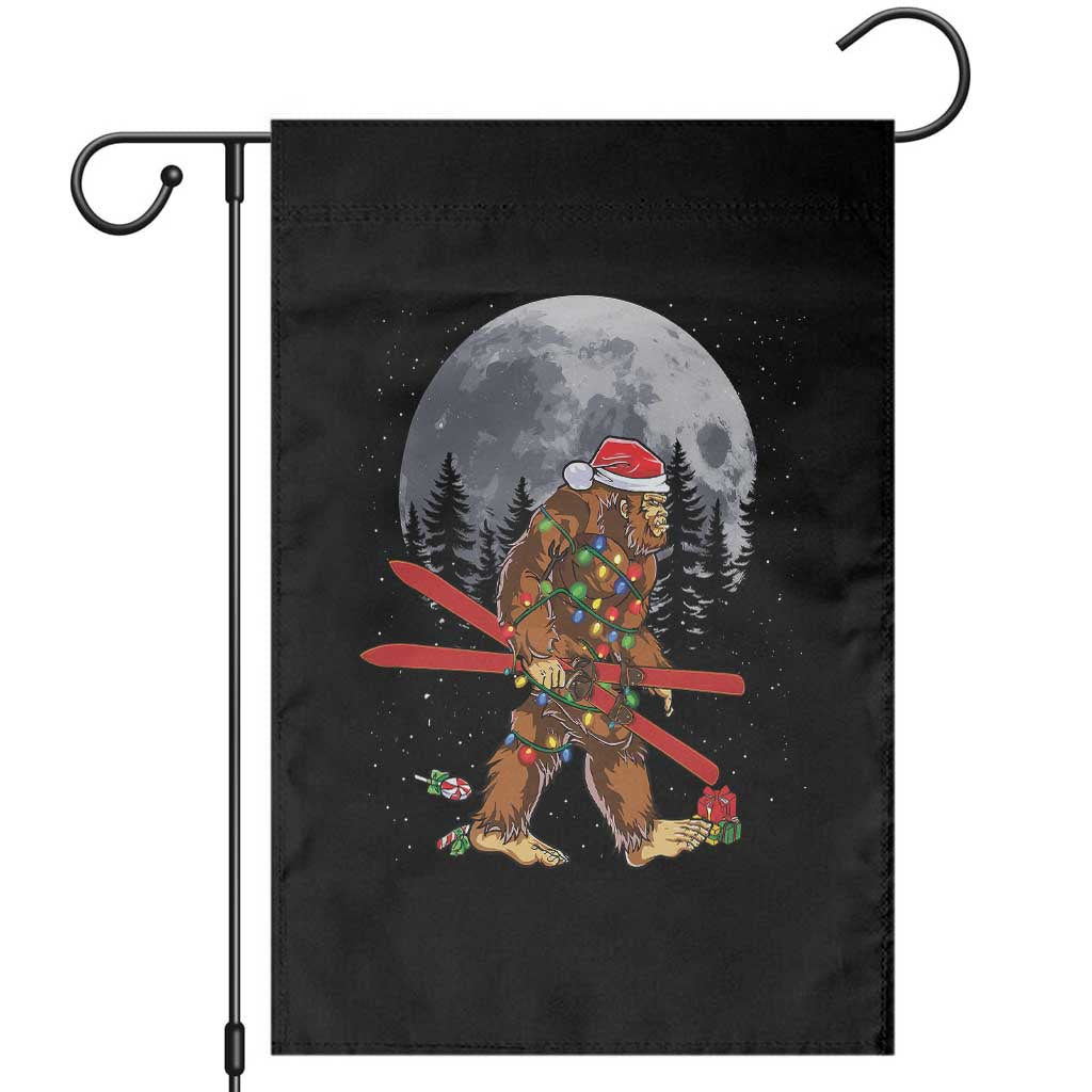 Santa Bigfoot Christmas Garden Flag Funny Sasquatch Skiing Snowboard Ski Lover Skier TS10 Black Print Your Wear