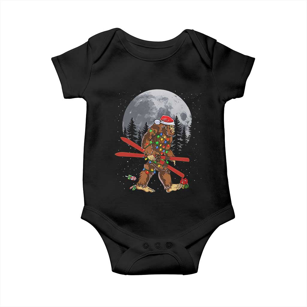 Santa Bigfoot Christmas Baby Onesie Funny Sasquatch Skiing Snowboard Ski Lover Skier TS10 Black Print Your Wear