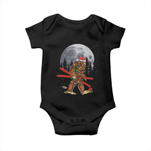 Santa Bigfoot Christmas Baby Onesie Funny Sasquatch Skiing Snowboard Ski Lover Skier TS10 Black Print Your Wear