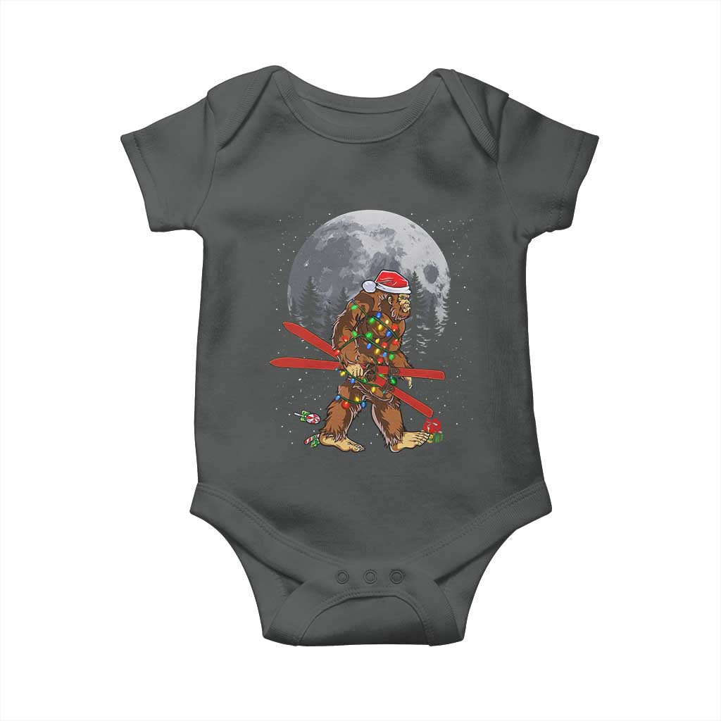 Santa Bigfoot Christmas Baby Onesie Funny Sasquatch Skiing Snowboard Ski Lover Skier TS10 Dark Heather Print Your Wear