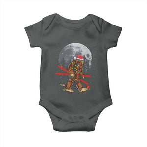 Santa Bigfoot Christmas Baby Onesie Funny Sasquatch Skiing Snowboard Ski Lover Skier TS10 Dark Heather Print Your Wear