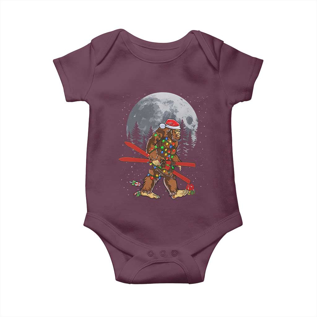 Santa Bigfoot Christmas Baby Onesie Funny Sasquatch Skiing Snowboard Ski Lover Skier TS10 Maroon Print Your Wear