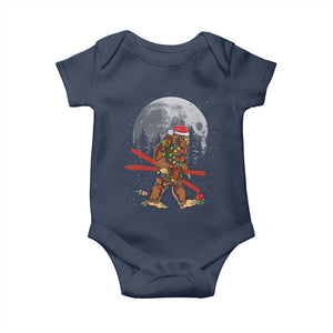 Santa Bigfoot Christmas Baby Onesie Funny Sasquatch Skiing Snowboard Ski Lover Skier TS10 Navy Print Your Wear