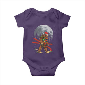 Santa Bigfoot Christmas Baby Onesie Funny Sasquatch Skiing Snowboard Ski Lover Skier TS10 Purple Print Your Wear