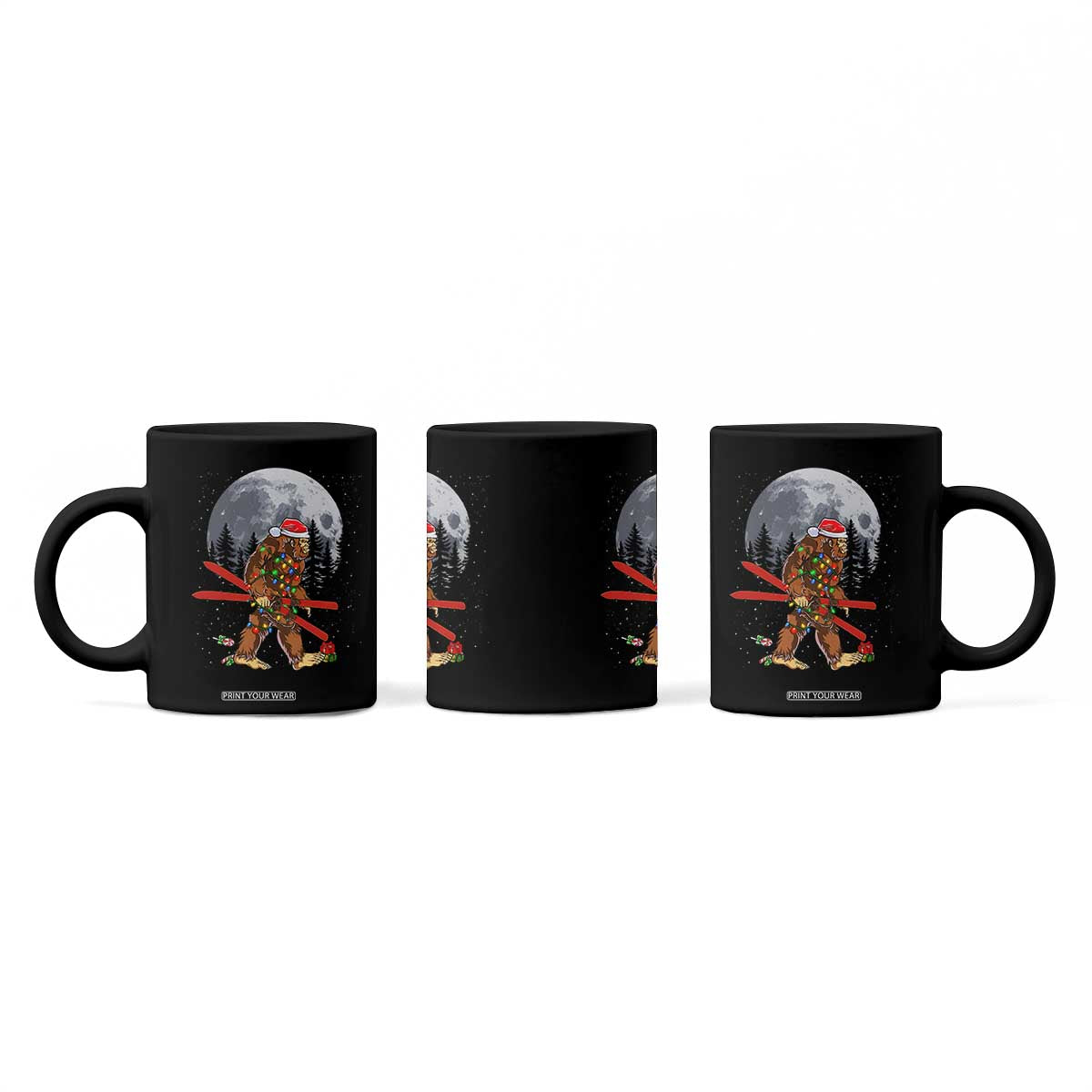Santa Bigfoot Christmas Coffee Mug Funny Sasquatch Skiing Snowboard Ski Lover Skier TS10 Print Your Wear