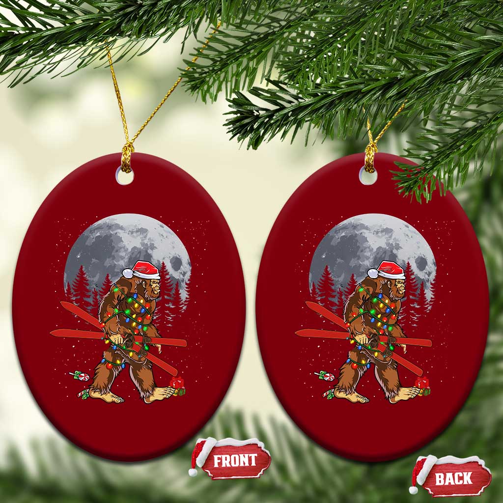 Santa Bigfoot Christmas Ceramic Ornament Funny Sasquatch Skiing Snowboard Ski Lover Skier - Print Your Wear