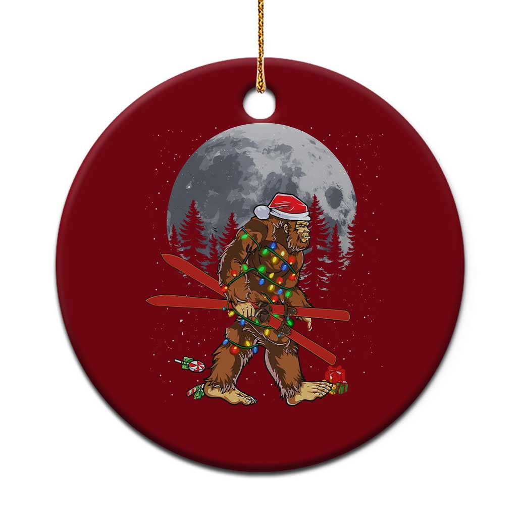 Santa Bigfoot Christmas Ceramic Ornament Funny Sasquatch Skiing Snowboard Ski Lover Skier - Print Your Wear