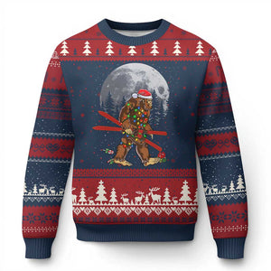 Santa Bigfoot Xmas Ugly Christmas Sweater Funny Sasquatch Skiing Snowboard Ski Lover Skier TS10 Navy Red Print Your Wear