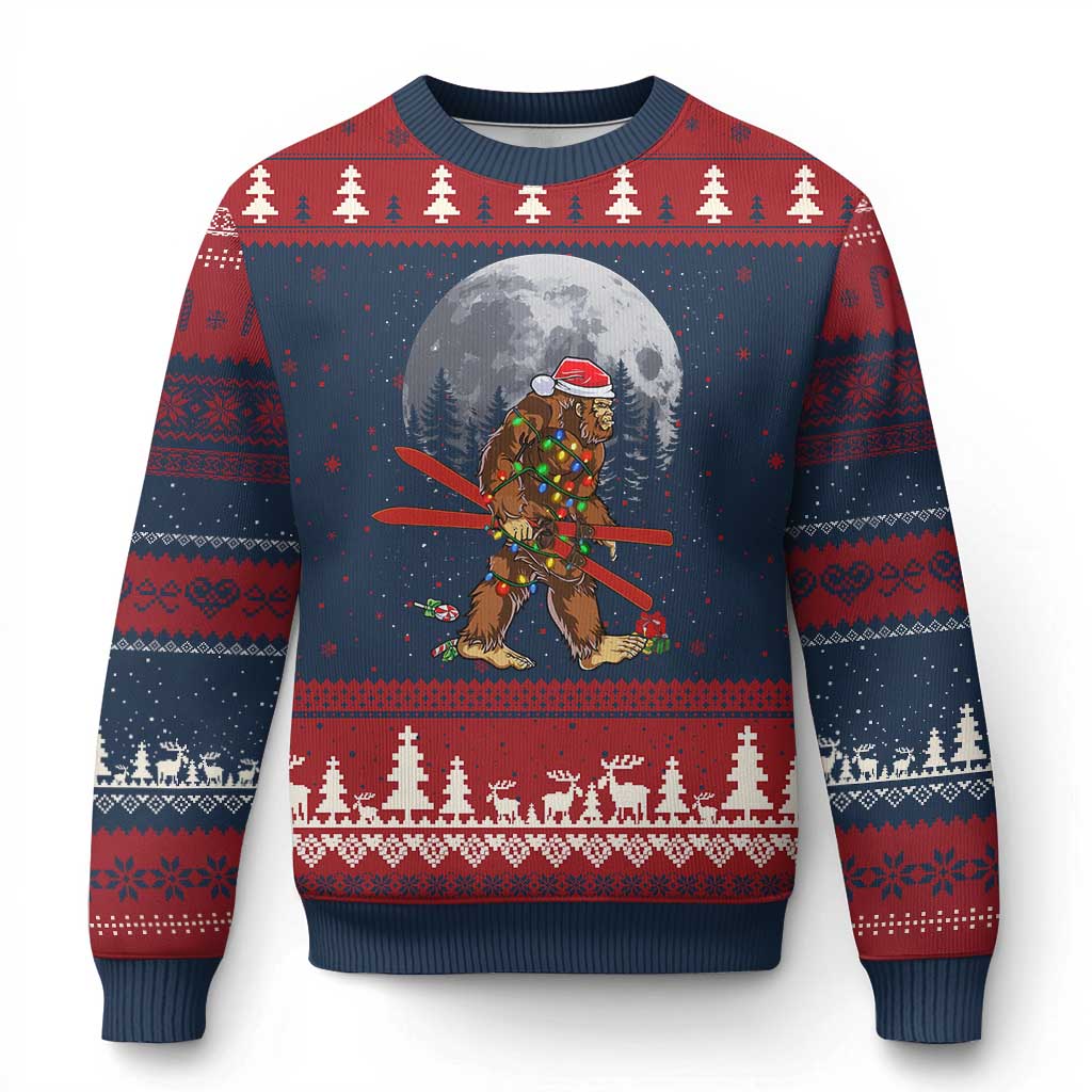 Santa Bigfoot Xmas Ugly Christmas Sweater Funny Sasquatch Skiing Snowboard Ski Lover Skier TS10 Navy Red Print Your Wear