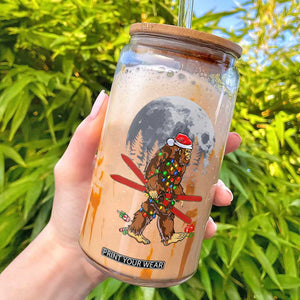 Santa Bigfoot Christmas Glass Can Funny Sasquatch Skiing Snowboard Ski Lover Skier TS10 Black Print Your Wear