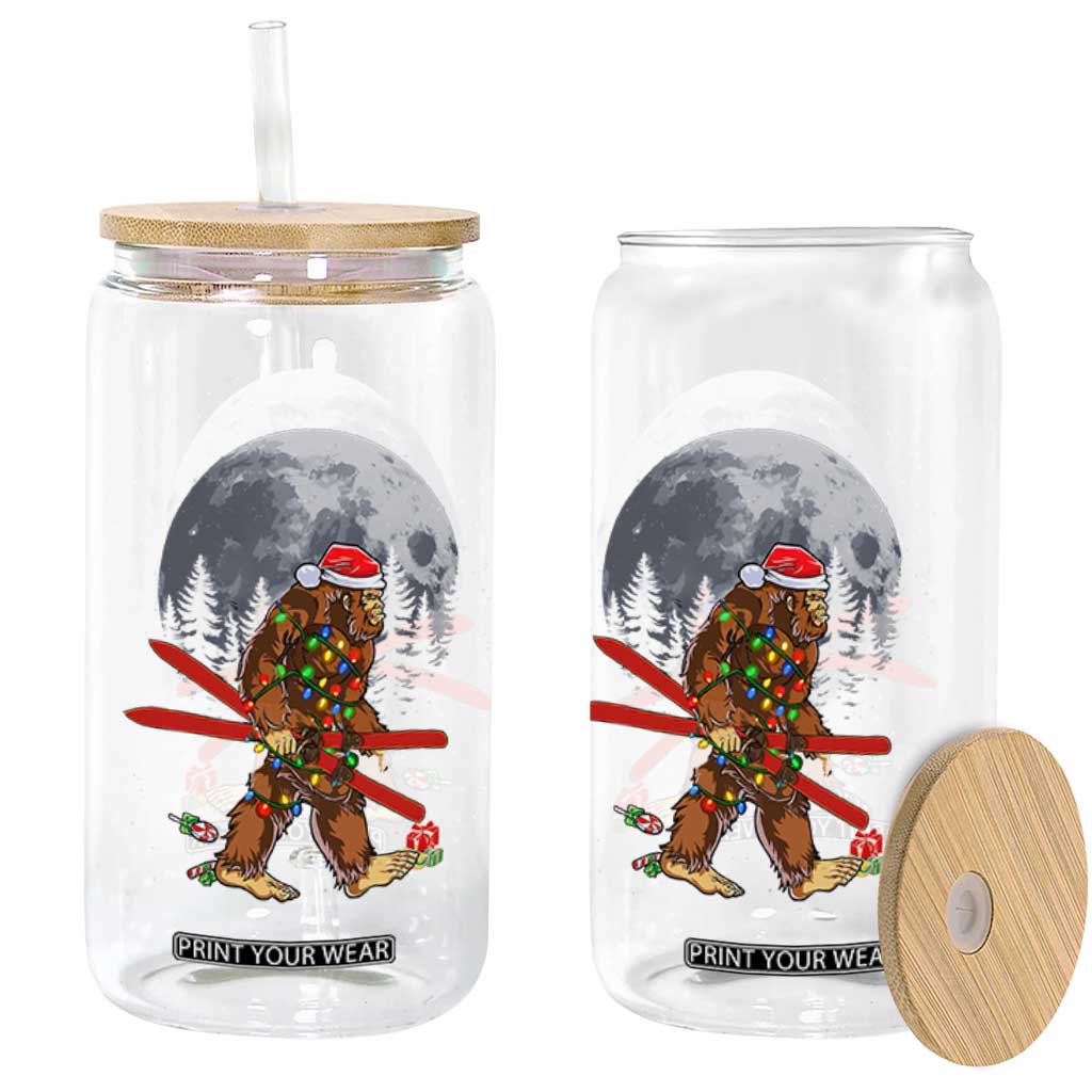 Santa Bigfoot Christmas Glass Can Funny Sasquatch Skiing Snowboard Ski Lover Skier TS10 Print Your Wear