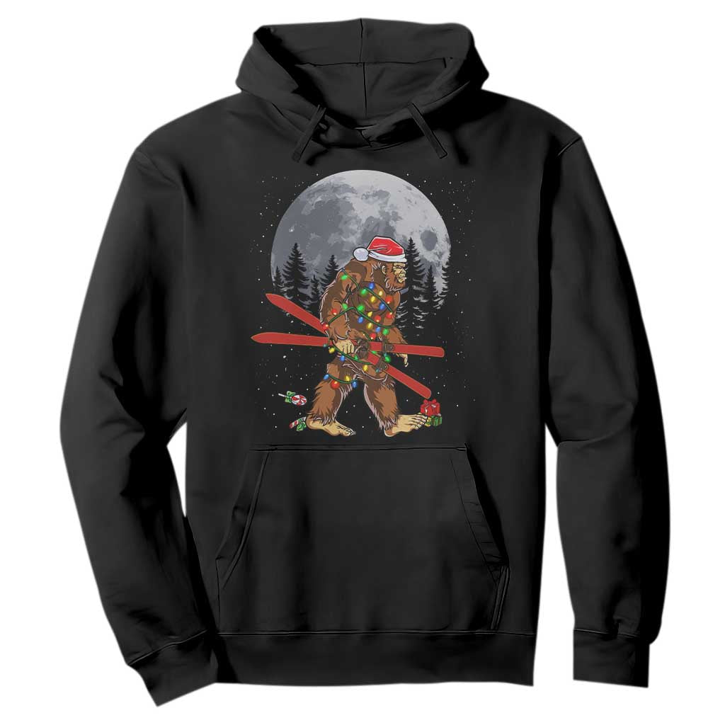 Santa Bigfoot Christmas Hoodie Funny Sasquatch Skiing Snowboard Ski Lover Skier TS10 Black Print Your Wear