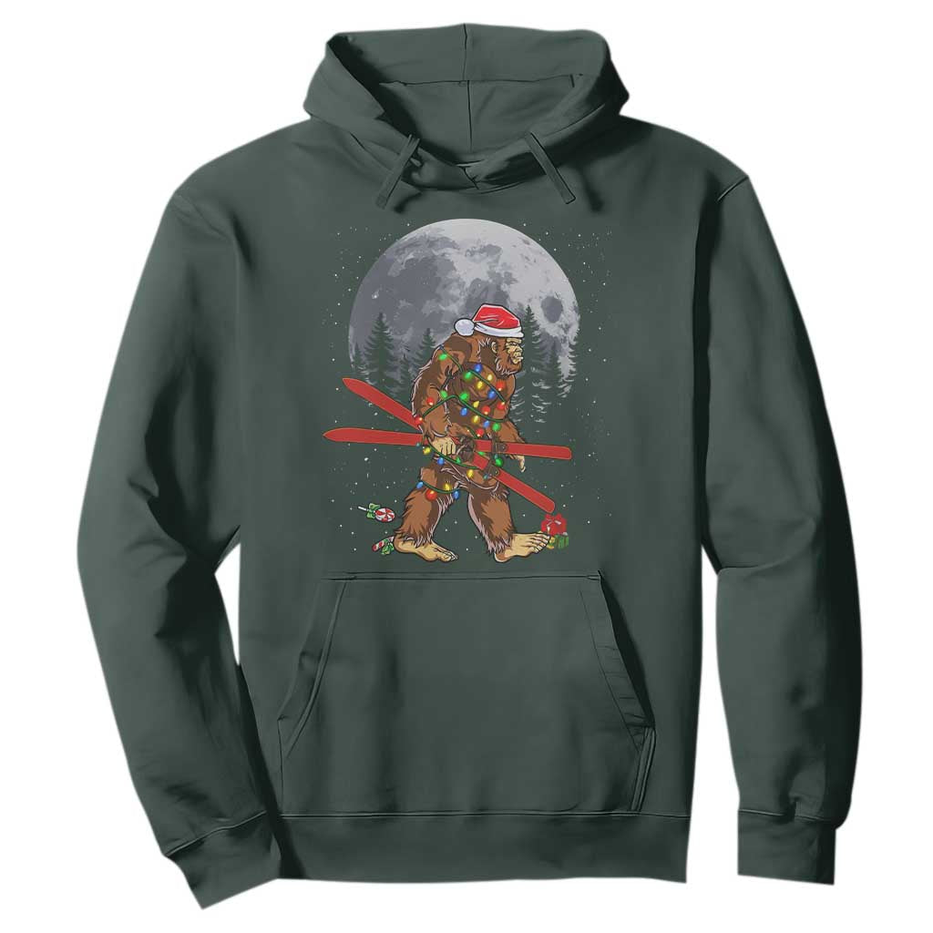 Santa Bigfoot Christmas Hoodie Funny Sasquatch Skiing Snowboard Ski Lover Skier TS10 Dark Forest Green Print Your Wear