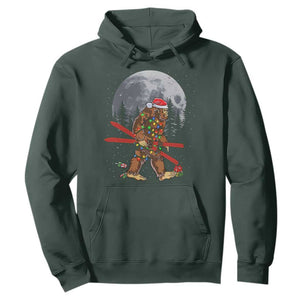 Santa Bigfoot Christmas Hoodie Funny Sasquatch Skiing Snowboard Ski Lover Skier TS10 Dark Forest Green Print Your Wear