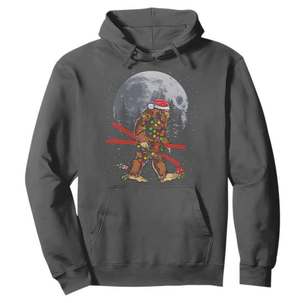 Santa Bigfoot Christmas Hoodie Funny Sasquatch Skiing Snowboard Ski Lover Skier TS10 Dark Heather Print Your Wear