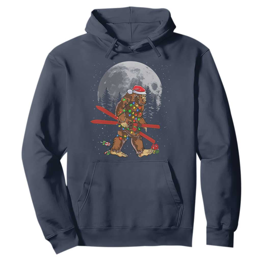 Santa Bigfoot Christmas Hoodie Funny Sasquatch Skiing Snowboard Ski Lover Skier TS10 Navy Print Your Wear