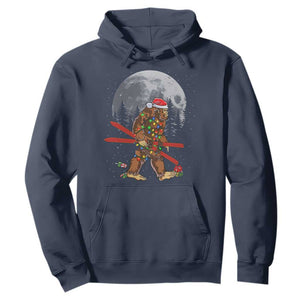 Santa Bigfoot Christmas Hoodie Funny Sasquatch Skiing Snowboard Ski Lover Skier TS10 Navy Print Your Wear