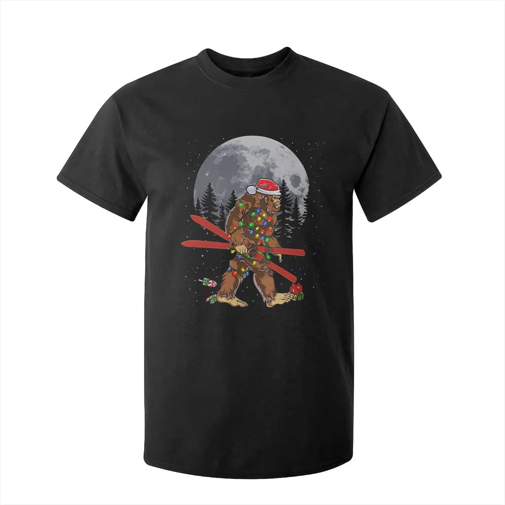 Santa Bigfoot Christmas T Shirt For Kid Funny Sasquatch Skiing Snowboard Ski Lover Skier TS10 Black Print Your Wear