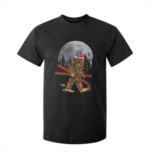 Santa Bigfoot Christmas T Shirt For Kid Funny Sasquatch Skiing Snowboard Ski Lover Skier TS10 Black Print Your Wear