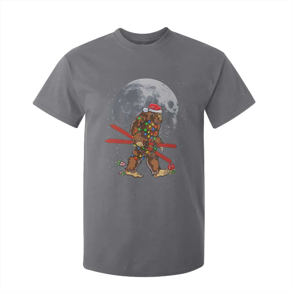 Santa Bigfoot Christmas T Shirt For Kid Funny Sasquatch Skiing Snowboard Ski Lover Skier TS10 Charcoal Print Your Wear