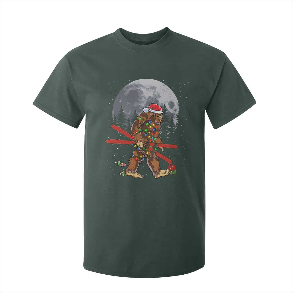 Santa Bigfoot Christmas T Shirt For Kid Funny Sasquatch Skiing Snowboard Ski Lover Skier TS10 Dark Forest Green Print Your Wear