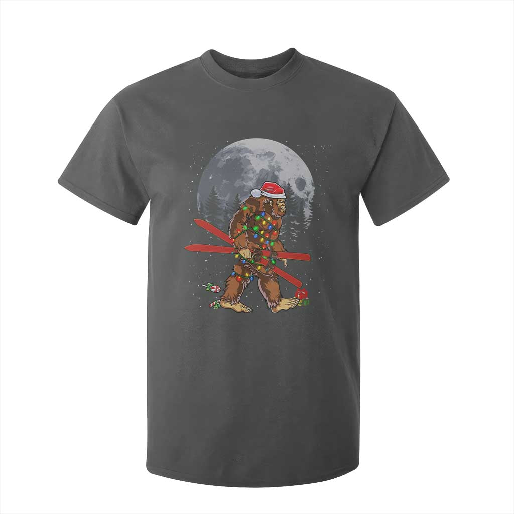 Santa Bigfoot Christmas T Shirt For Kid Funny Sasquatch Skiing Snowboard Ski Lover Skier TS10 Dark Heather Print Your Wear