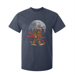Santa Bigfoot Christmas T Shirt For Kid Funny Sasquatch Skiing Snowboard Ski Lover Skier TS10 Navy Print Your Wear