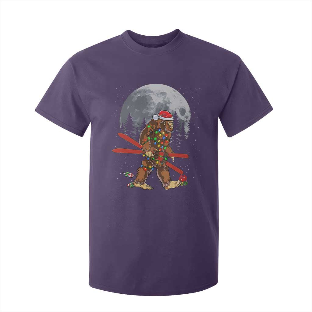 Santa Bigfoot Christmas T Shirt For Kid Funny Sasquatch Skiing Snowboard Ski Lover Skier TS10 Purple Print Your Wear