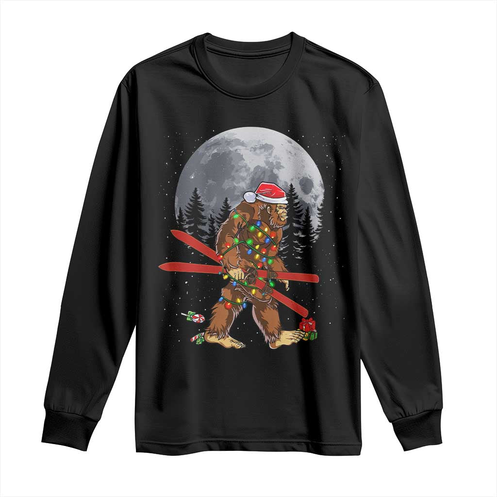 Santa Bigfoot Christmas Long Sleeve Shirt Funny Sasquatch Skiing Snowboard Ski Lover Skier TS10 Black Print Your Wear
