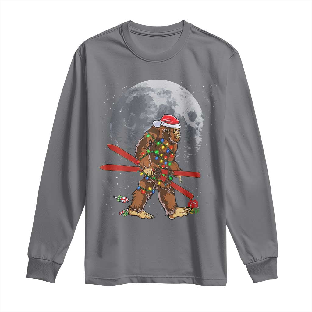 Santa Bigfoot Christmas Long Sleeve Shirt Funny Sasquatch Skiing Snowboard Ski Lover Skier TS10 Charcoal Print Your Wear