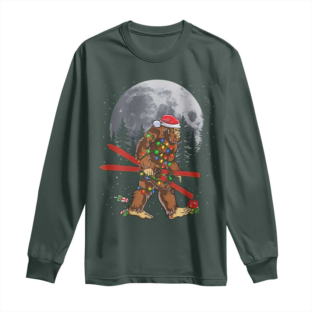 Santa Bigfoot Christmas Long Sleeve Shirt Funny Sasquatch Skiing Snowboard Ski Lover Skier TS10 Dark Forest Green Print Your Wear