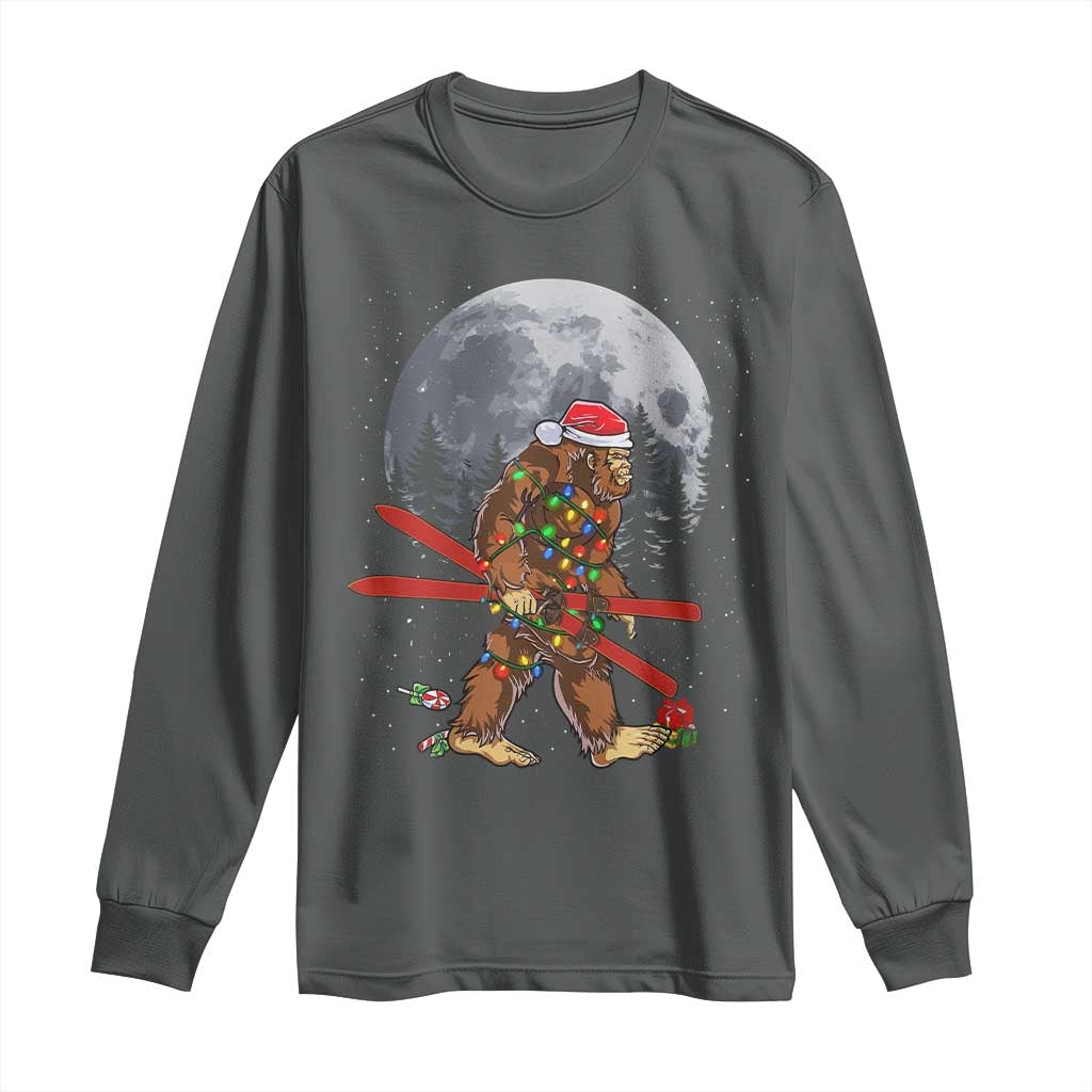 Santa Bigfoot Christmas Long Sleeve Shirt Funny Sasquatch Skiing Snowboard Ski Lover Skier TS10 Dark Heather Print Your Wear