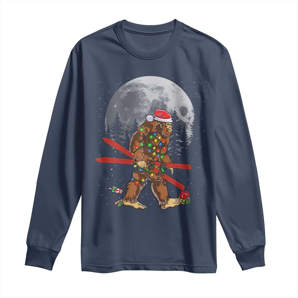 Santa Bigfoot Christmas Long Sleeve Shirt Funny Sasquatch Skiing Snowboard Ski Lover Skier TS10 Navy Print Your Wear
