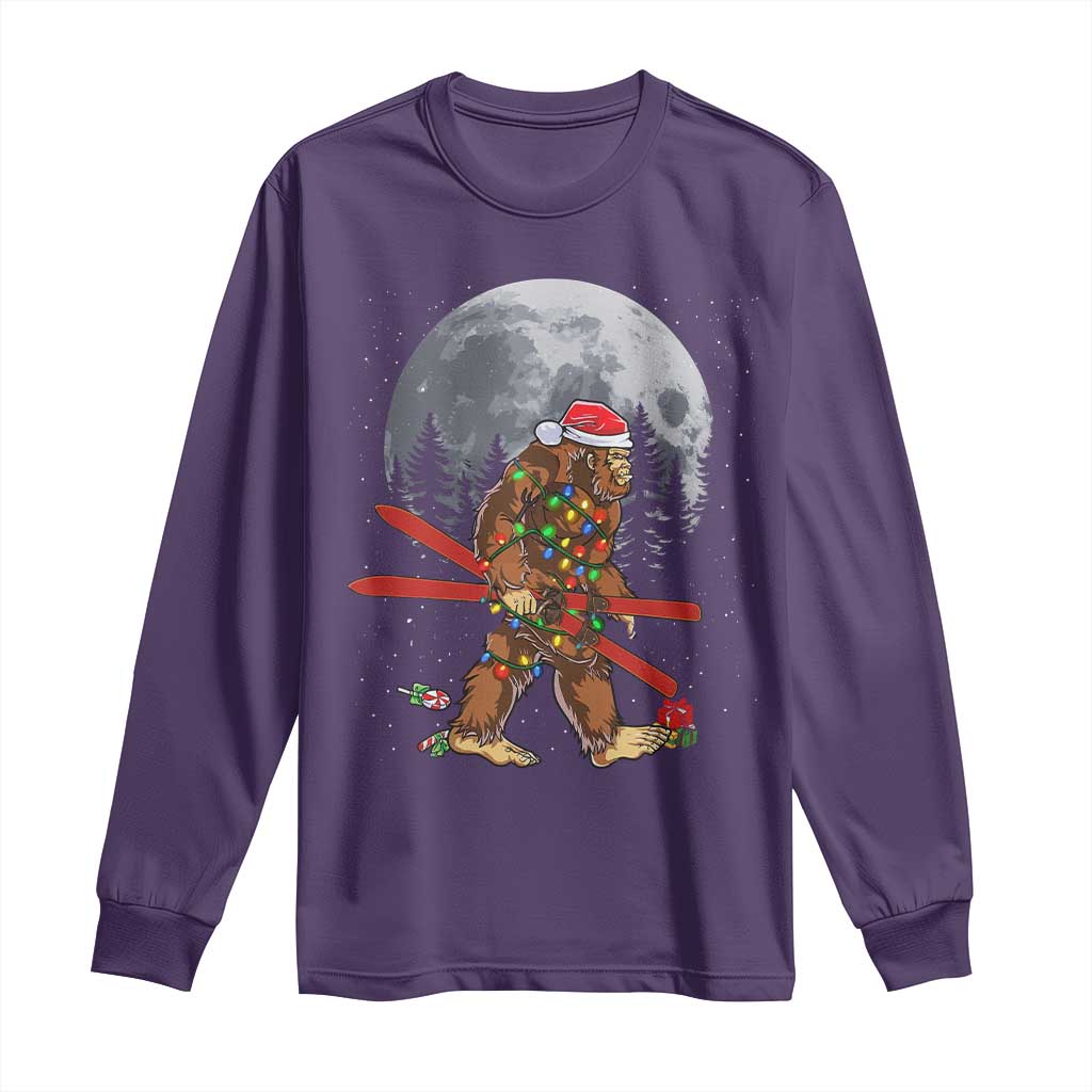 Santa Bigfoot Christmas Long Sleeve Shirt Funny Sasquatch Skiing Snowboard Ski Lover Skier TS10 Purple Print Your Wear