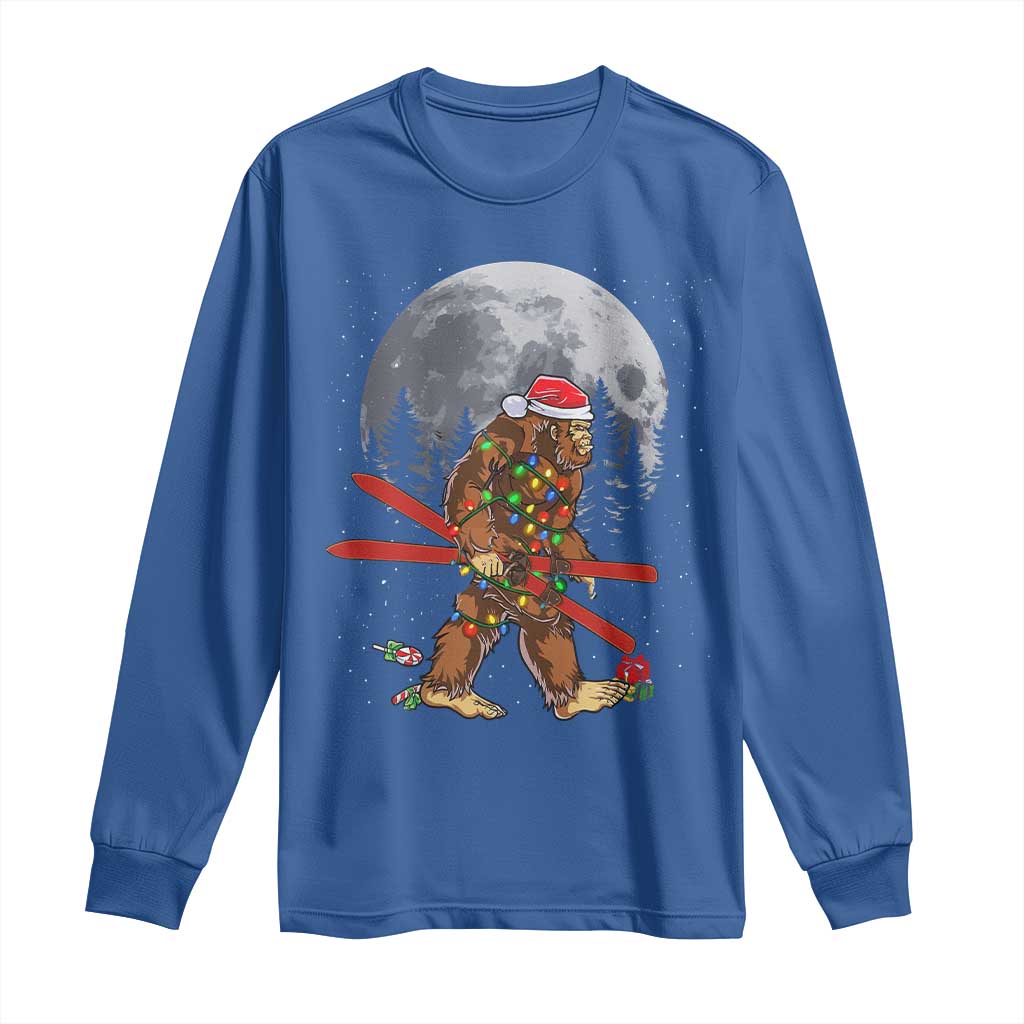 Santa Bigfoot Christmas Long Sleeve Shirt Funny Sasquatch Skiing Snowboard Ski Lover Skier TS10 Royal Blue Print Your Wear