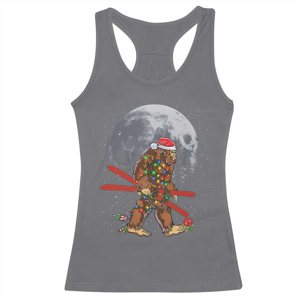 Santa Bigfoot Christmas Racerback Tank Top Funny Sasquatch Skiing Snowboard Ski Lover Skier - Print Your Wear