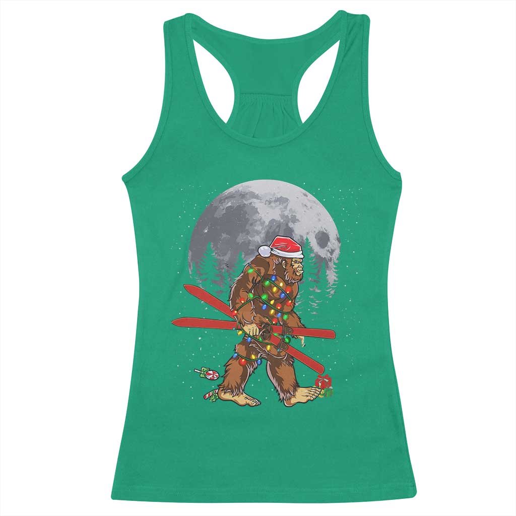 Santa Bigfoot Christmas Racerback Tank Top Funny Sasquatch Skiing Snowboard Ski Lover Skier - Print Your Wear