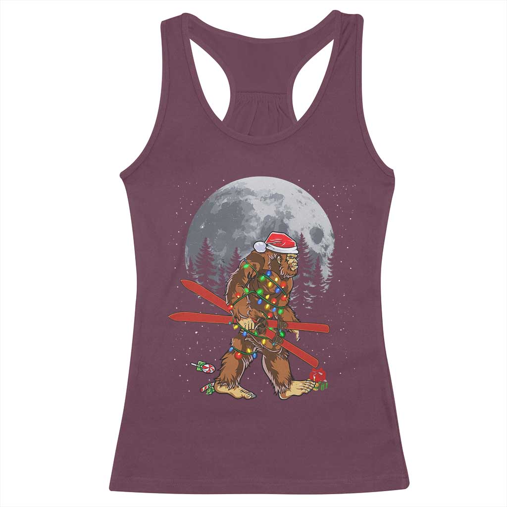 Santa Bigfoot Christmas Racerback Tank Top Funny Sasquatch Skiing Snowboard Ski Lover Skier TS10 Maroon Print Your Wear