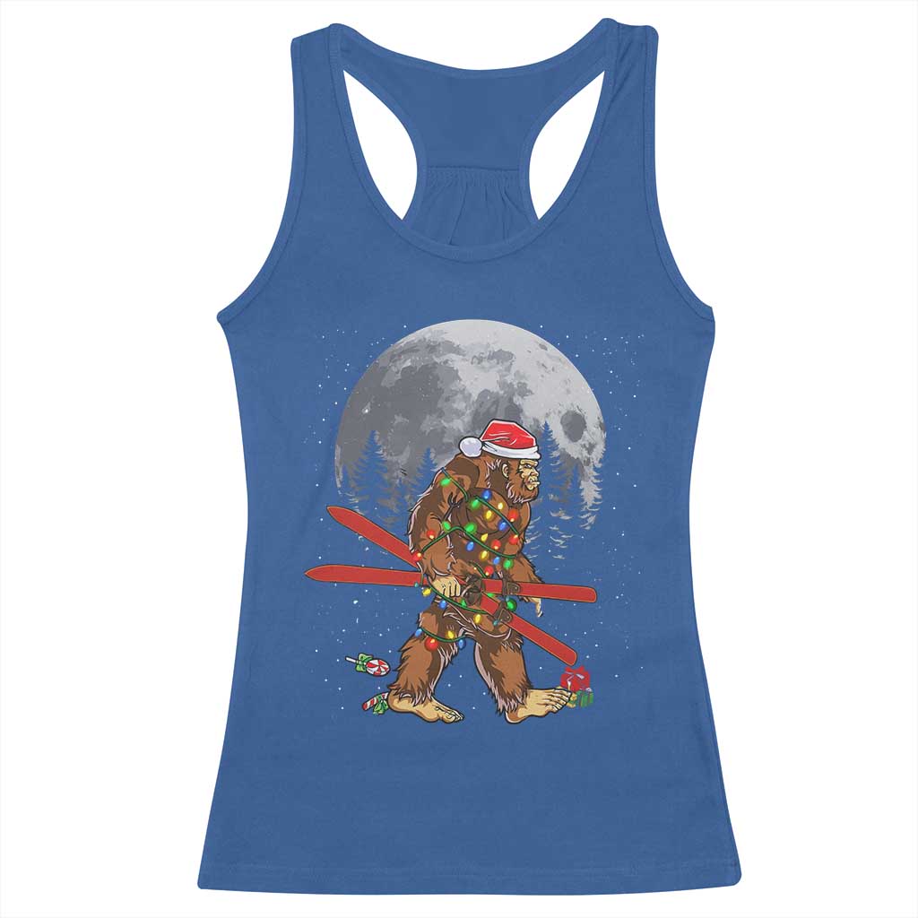 Santa Bigfoot Christmas Racerback Tank Top Funny Sasquatch Skiing Snowboard Ski Lover Skier TS10 Royal Blue Print Your Wear