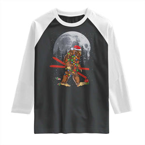 Santa Bigfoot Christmas Raglan Shirt Funny Sasquatch Skiing Snowboard Ski Lover Skier TS10 Black White Print Your Wear