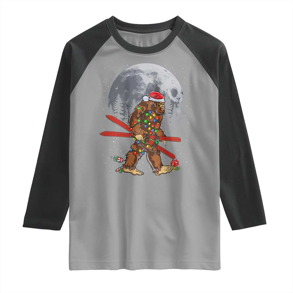 Santa Bigfoot Christmas Raglan Shirt Funny Sasquatch Skiing Snowboard Ski Lover Skier TS10 Sport Gray Black Print Your Wear