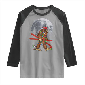 Santa Bigfoot Christmas Raglan Shirt Funny Sasquatch Skiing Snowboard Ski Lover Skier TS10 Sport Gray Black Print Your Wear